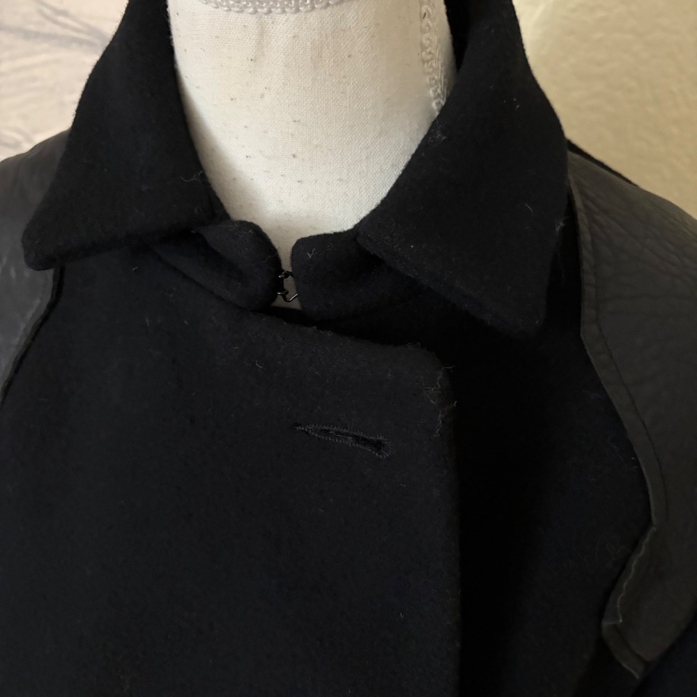 MAJE Daho double breasted Peacoat‎ Black  wool-cashmere blend leather trim Sz 40 - Picture 5 of 11